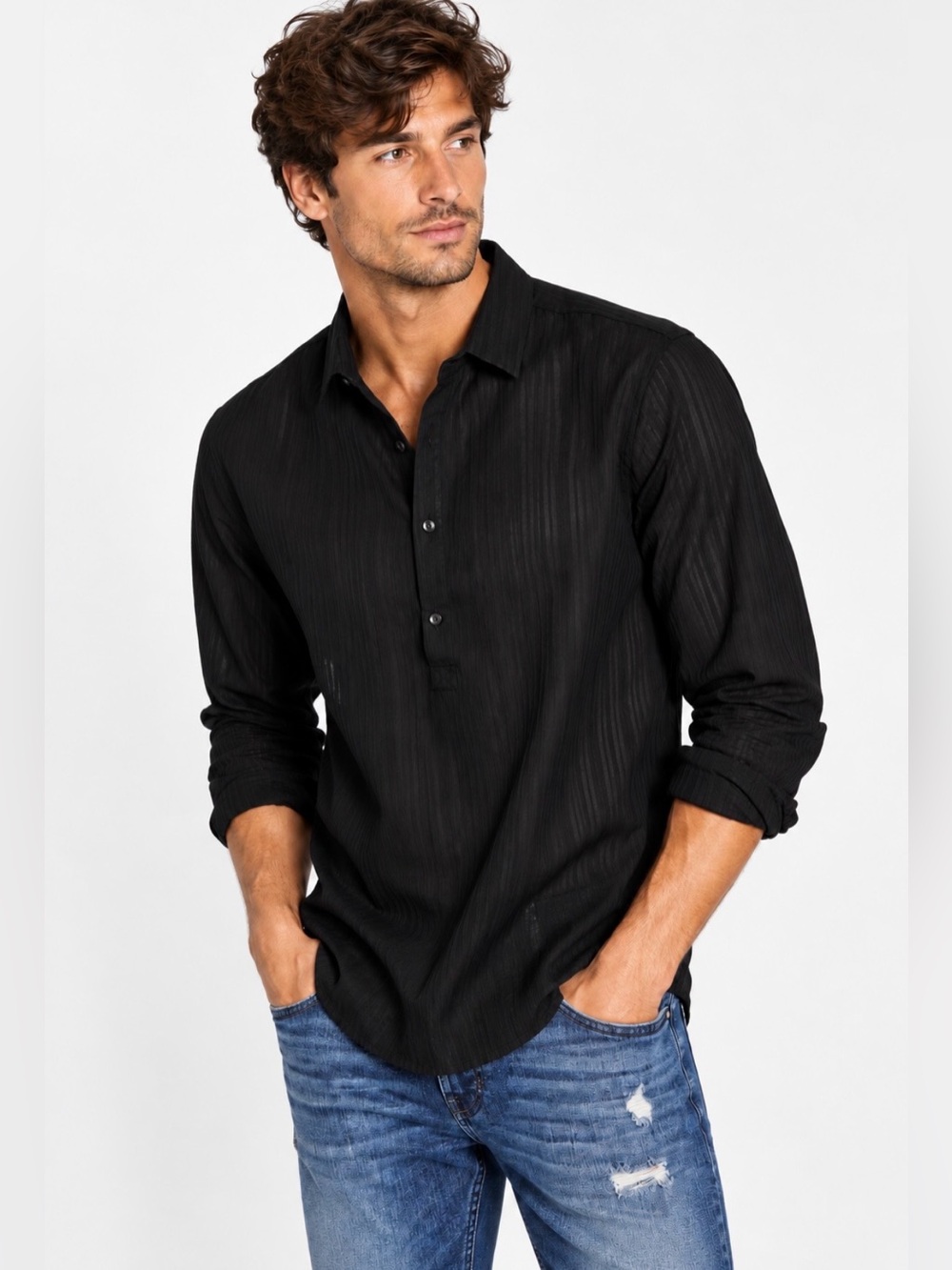 NWT INC International Concepts Men’s Sheer Striped Popover Shirt